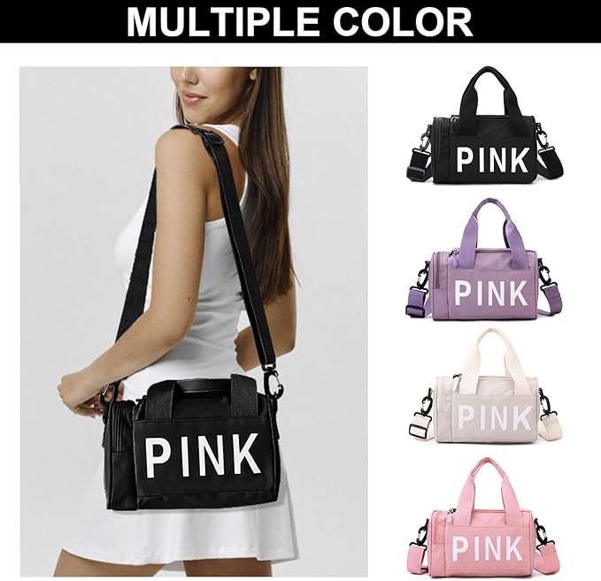 Mini Crossbody Gym Bag for Women & Men, Cute Duffle Aesthetic Sports Handbag, Waterproof Gym Tote Portable Fitness Shoulder Bag for Sports Travel (Black)