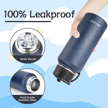 MEZMUT Insulated Water Bottle with Straw 32 oz Metal Water Bottle Leakproof Travel Stainless Steel Water Bottles Reusable Double Wall Gym Sports Cup Flask for Camping Hiking, Navy