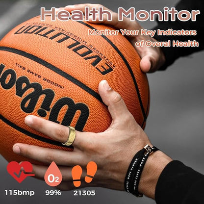 Smart Ring Fitness Tracker Sleep Tracking Heart Rate Monitor Pedometer, Waterproof Activity Tracker Fitness Ring Steps Counter, Gesture Controls for Short Video, 8 Days Last, Gold, #12