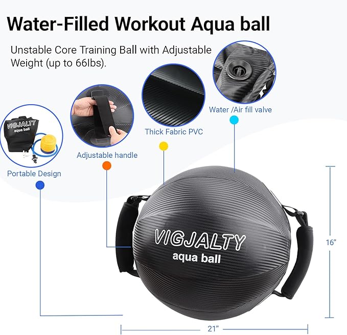 Heavy Aqua Bags-Water weight Bag 38-66Ibs - Ultimate Core Water Weights Aqua Ball-Adjustable Workout Sandbag Alternative for Full Body Exercise, Portable Stability Fitness & Balance Trainer Equipment