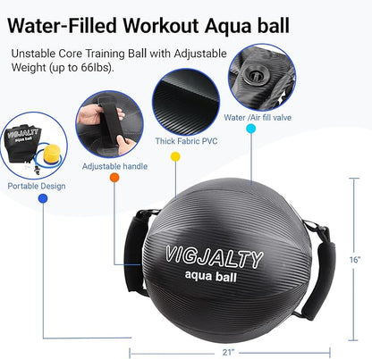 Heavy Aqua Bags-Water weight Bag 38-66Ibs - Ultimate Core Water Weights Aqua Ball-Adjustable Workout Sandbag Alternative for Full Body Exercise, Portable Stability Fitness & Balance Trainer Equipment