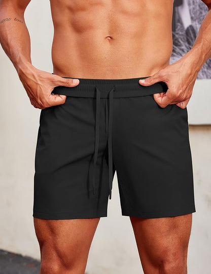 PINSPARK Men's Gym Workout Shorts - 7" Quick Dry Running Athletic Shorts with Towel Loop and Zipper Pockets
