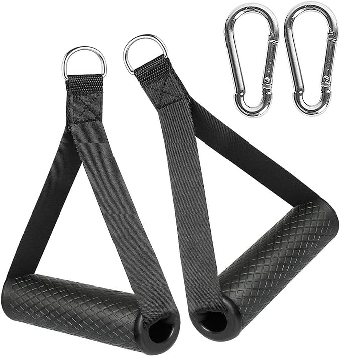Exercise Handle Workout Handle Heavy Duty Grip Resistance Bands Handles Webbing Grip Puller Handle for Cable Machine Attachments Fitness Equipment with 2 Carabiners