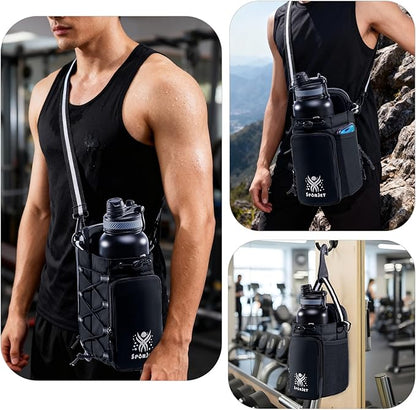 Magnetic Gym Bag for Water Bottle – Fits Up to 46oz, Sling Water Bottle Holder with Strap & Phone Pocket, Magnetic Workout Bag for Gym, Fitness, Outdoor, Men & Women
