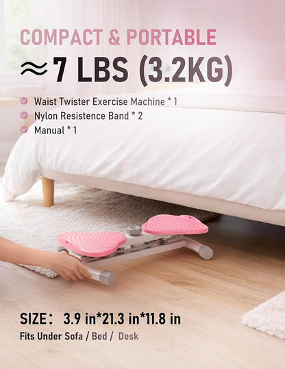 Waist Twister Machine for Body Toning, Fat Burning, Supports 300 lbs, Noiseless, Anti-Slip, Compact Portable for Home, Gym, Apartment, Office