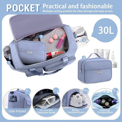 FIORETTO Women's Gym Duffle Bag with Shoes Compartment, 30L Capacity, Ideal for Travel, Gym, Sports, Duffel, Weekender