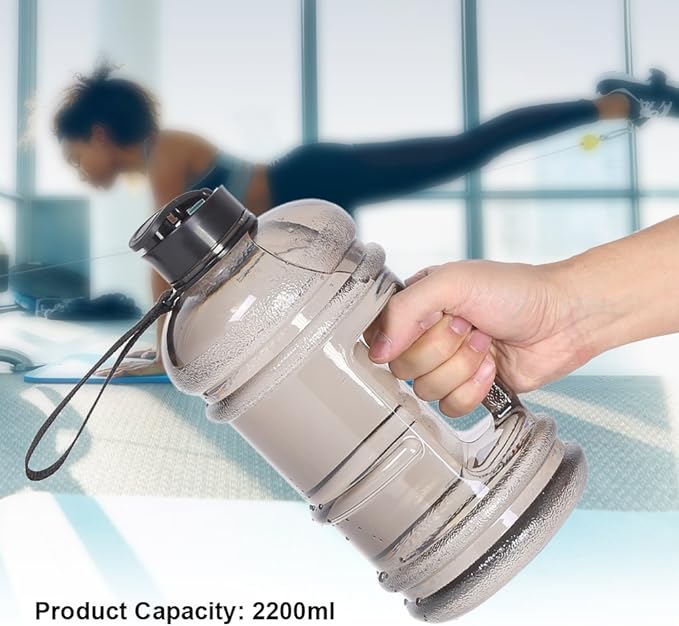 ZJchao 74.4oz Water Bottle, Super Large Capacity Food Grade Plastic Sports Cup with Holder for Women Men Gym Fitness Athletic Outdoor Camping Hiking, Black