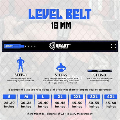 Beast Power Gear Weight Lifting Belt Lever Buckle 10MM 13MM Thick & 4 Inches Free Strap Weightlifting, Powerlifting, Deadlifts, Squats Men Women
