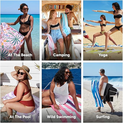 Dock & Bay Beach Towel - Quick Dry, Sand Free - Compact, Lightweight - 100% Recycled - Includes Bag - Pink Paradise - Large (160x90cm, 63x35)