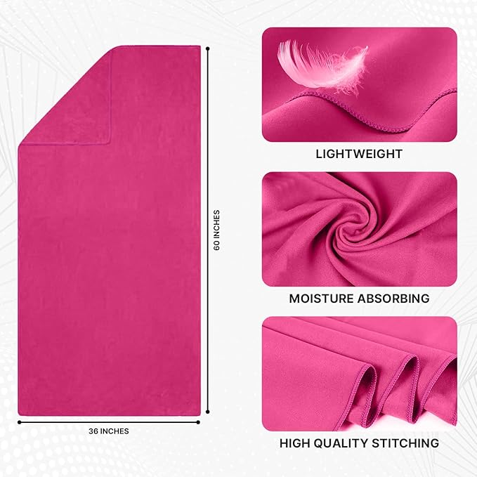 Wet Work Microfiber XL(60”x36”) Bathroom Towels, Thin & Lightweight, Super Absorbent, Quick Dry, Ultra-Soft, Lint Free, Compact, Perfect for Yoga, Pool, Shower Towel, Micro Fiber Towels