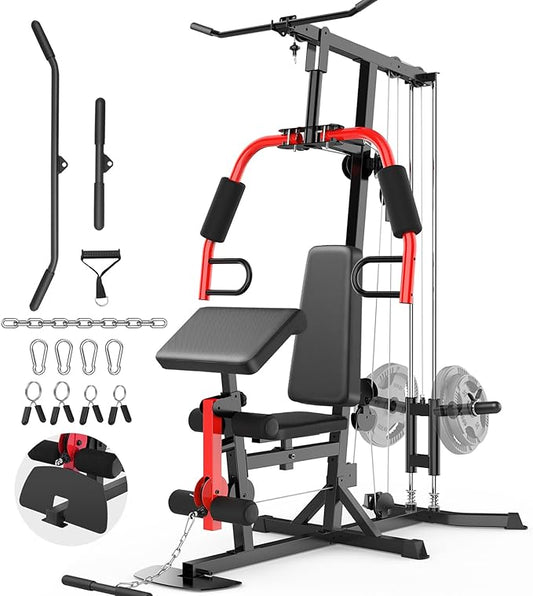 OPPSDECOR Home Gym Equipment, Multifunctional Workout Station with Pulley System, All in One Adjustable Exercise Equipment with LAT Pulldown & Chest Press & PEC Deck Fly & Leg Extension & Rowing