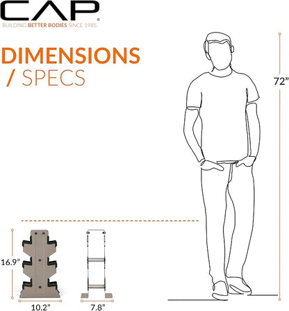 CAP Barbell Rubber Coated Hex Dumbbell Set with Vertical Rack | 100-300 lbs Free Weights Dumbbells Set for Home Gym | Multiple Options