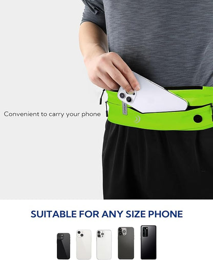 WATERFLY Running Belt Fanny Pack: Runner Marathon Jogging Waist Pack Sport Workout Exercise Fitness Phone Holder Belt for Men Women Jogger Slim Waistband Black