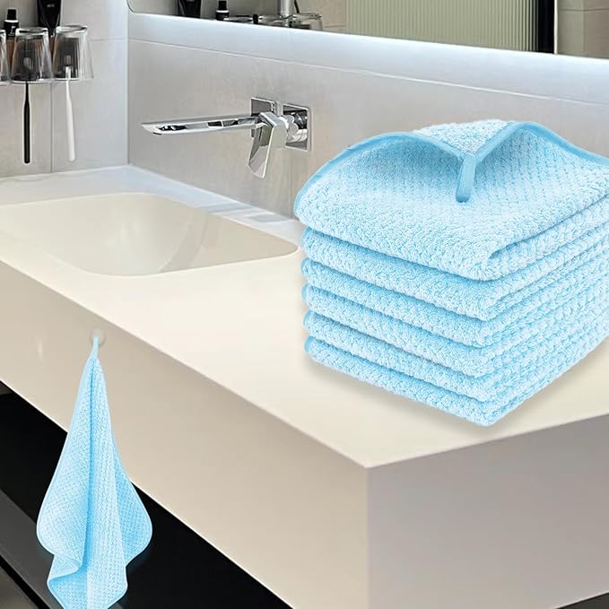 6 Pack Washcloth Set - Quick Drying & Absorbent Microfiber Gym Towels 13x13 inches - Lightweight & Thin Yoga Towels - Multi-Purpose Camping Towels for SPA, Hotel & Bathroom, Light Blue