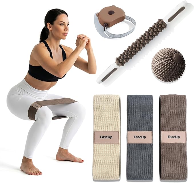 EaseUp Resistance Bands Set for Working Out,Muscle Roller Massage Roller Stick,Massage Ball Yoga Set,Pilates kit for Home Workouts for Beginners
