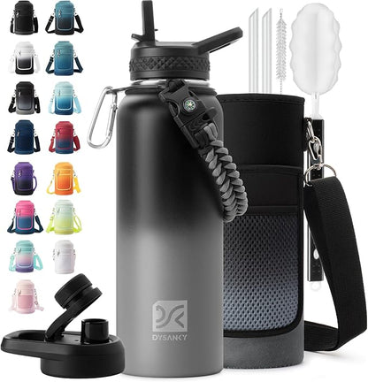 Insulated Water Bottle | Thickened Stainless Steel Vacuum Metal Portable Sports Water Jug for Gym and Hiking with Straw, Carrier Bag, Handle Strap | BPA-Free 40 oz