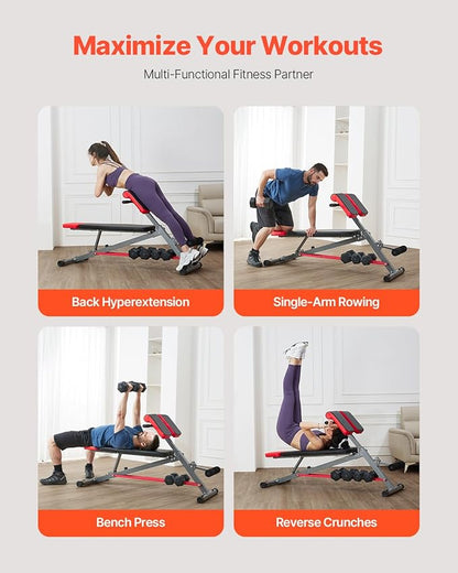 VEVOR Multi-Functional Weight Bench for Full Body Workout, Roman Chair Hyperextension Bench, Adjustable & Foldable Equipment for Back Arm Core Ab Workout, Sit Up Exercise Machine for Home Gym
