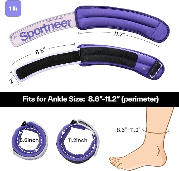 Sportneer Ankle Weights 0.5/1/2/3/5 LBS 1 Pair Wrist Leg Arm Weights for Women Men Kids Child with Adjustable Straps, Strength Weighted for Jogging Running Walking Fitness Gym Workout