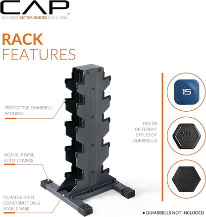 CAP Barbell Rubber Coated Hex Dumbbell Set with Vertical Rack | 100-300 lbs Free Weights Dumbbells Set for Home Gym | Multiple Options