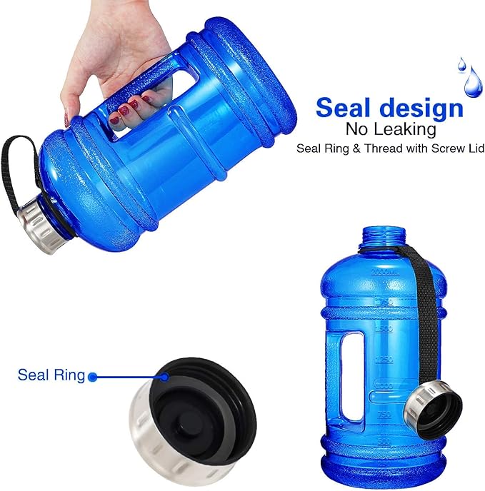 Half Gallon Big Water Bottle, 2.2L/73 OZ Large Leak Proof Sports Jug with Handle,Huge BPA Free PETG Plastic Wide Mouth Drinking Container Flask for Fitness Gym Biking Outdoor