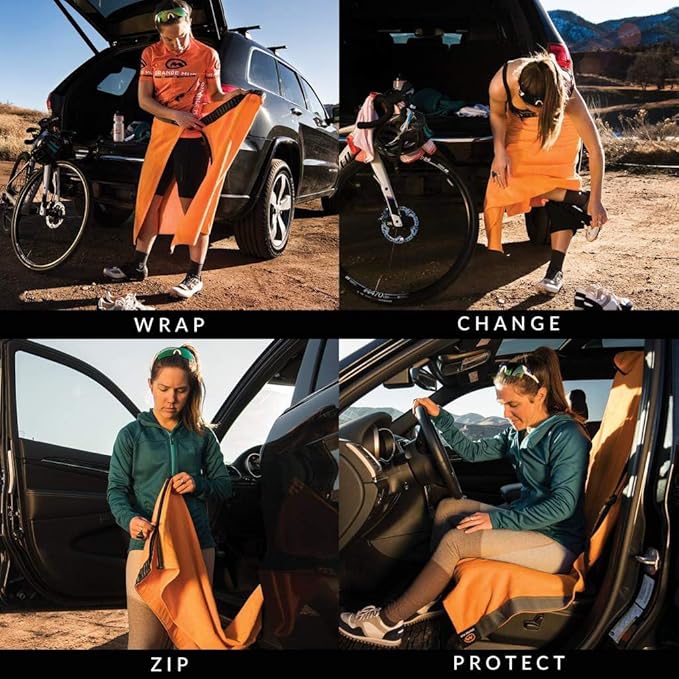 Orange Mud Transition & Seat Wrap V2.0 – Car Seat Cover, Changing Kilt & Multipurpose Towel – Sweat-Proof, Quick-Dry, Secure Wrap for Athletes, Runners, Cyclists – Orange