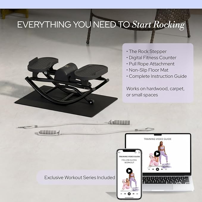 The Rock Stepper - Side to Side Rocking Stepper Machine for Home Workouts - Low Impact Indoor Cardio Leg Glute and Core Training - Quiet Compact Step Rocker Exercise Equipment
