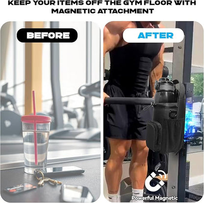 Magnetic Gym Bag for Men and Women, Magnetic Water Bottle Holder for Gym, Small Gym Bag, Gym Gifts for Women and Men (Black, <40 OZ)