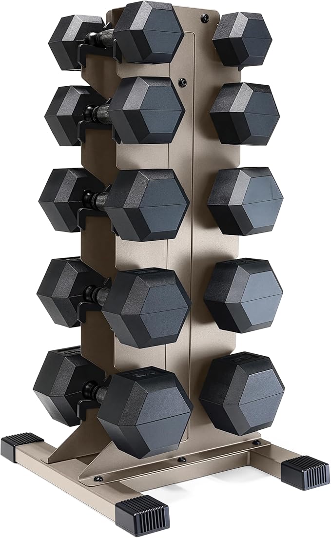 CAP Barbell Rubber Coated Hex Dumbbell Set with Vertical Rack | 100-300 lbs Free Weights Dumbbells Set for Home Gym | Multiple Options