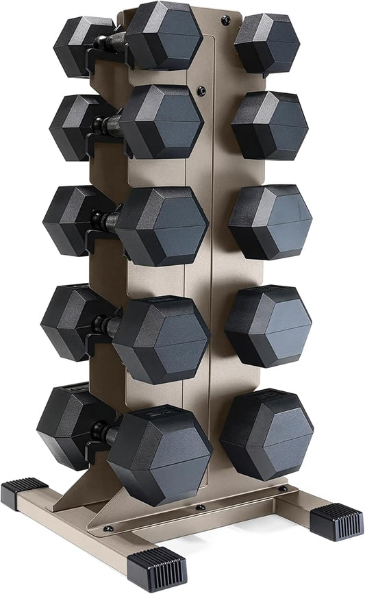 CAP Barbell Rubber Coated Hex Dumbbell Set with Vertical Rack | 100-300 lbs Free Weights Dumbbells Set for Home Gym | Multiple Options