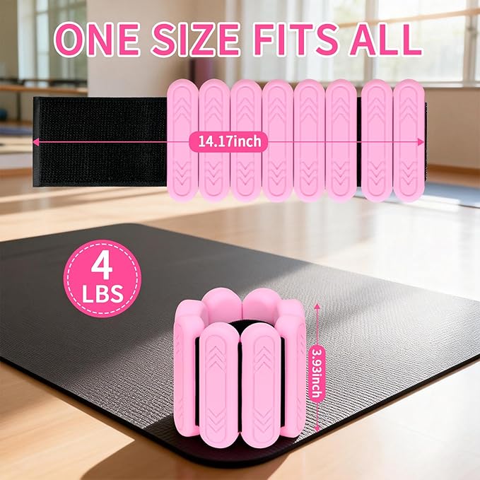 Wrist & Ankle Weights for Women Men, 1lb/2lb/4lb Set of 2 - Adjustable Wearable Weighted Bands, Waterproof Silicone Arm & Leg Weights for Pilates, Yoga, Walking, Dance, Home Workout & Gym