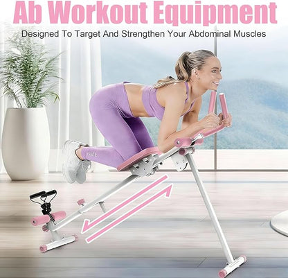 Ab Workout Machine Home Gym Equipment, 4 in 1 Multifunctional Ab Trainer with Rowing Roman Chair Leg Press, Core Strength Training Equipment for Home