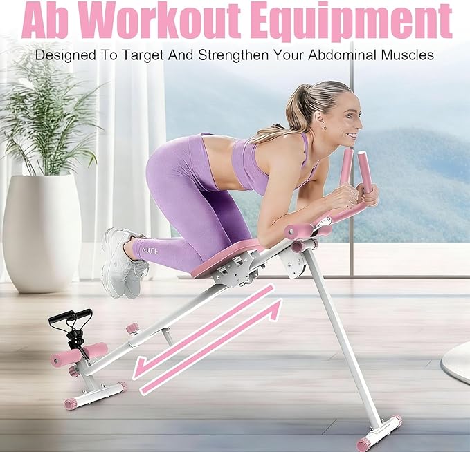 Ab Workout Machine Home Gym Equipment, 4 in 1 Multifunctional Ab Trainer with Rowing Roman Chair Leg Press, Core Strength Training Equipment for Home