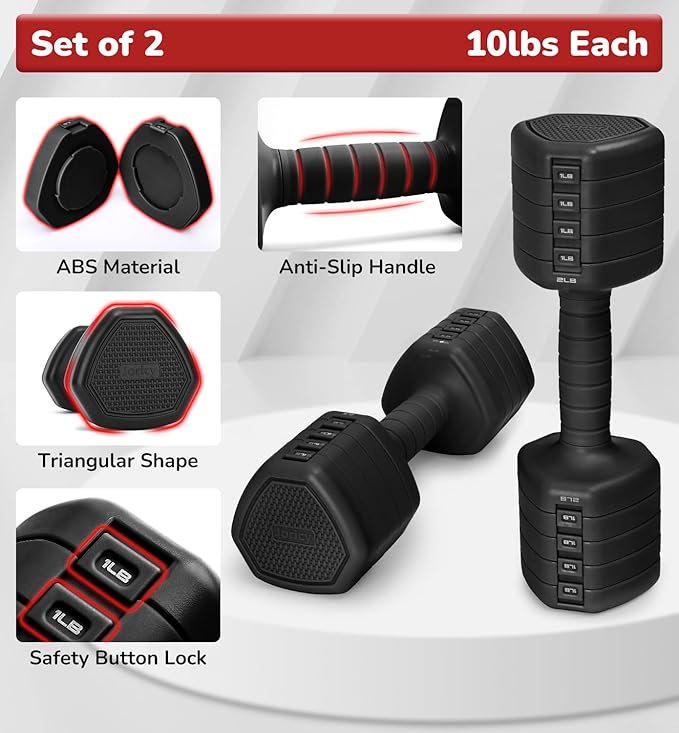 10LBS 20LBS 30LBS Dumbbells Adjustable Dumbbell Set of 2, Hand Weights for Women Men Free Weight Dumbbells Sets for Home Gym & Outdoor Exercise Workout Strength Training Equipments