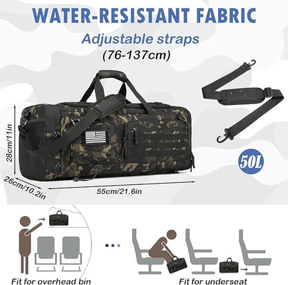 Gym Bag for Men and Women, 50L Extra Large Duffle Bag, 3-in-1 Travel Sports Duffel Bags with Shoe & Laptop Compartment for Overnight Weekender Gym Traveling Workout Deployment, Black CM