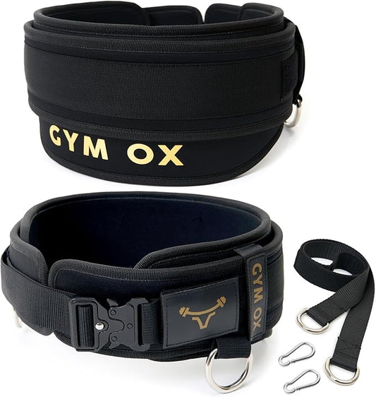 2-in-1 Weightlifting Belt & Dip Belt with Quick-Release Aluminum Buckle - Hybrid Squat Belt for Core Support & Weighted Pull Up Belt with High-Strength Strap - Heavy Duty Neoprene Gym Belt for Men & Women