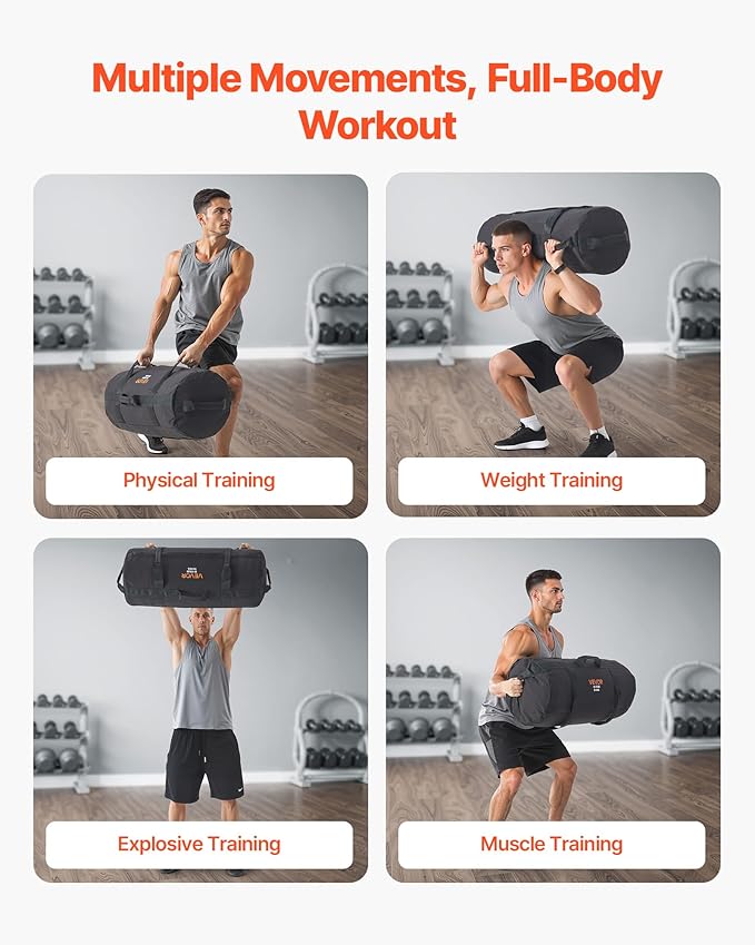 VEVOR Workout Sandbag, Heavy Duty Workout Power Bags with Handles, Slam Bag for Fitness Strength Weight Training Cross-Training, Home Gym Exercise, Black (Unfilled)