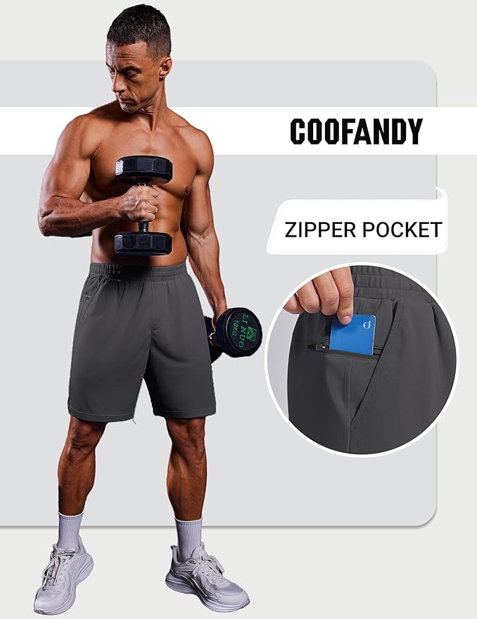 COOFANDY Mens Gym Athletic Shorts with Zipper Pockets Quick Dry 7" Workout Running Training Shorts