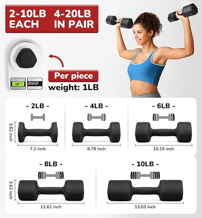 10LBS 20LBS 30LBS Dumbbells Adjustable Dumbbell Set of 2, Hand Weights for Women Men Free Weight Dumbbells Sets for Home Gym & Outdoor Exercise Workout Strength Training Equipments