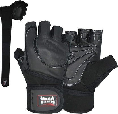 TMA Weight Lifting Gloves for Gym Workout – Cowhide Leather, Long Wrist Support with Anti Slip Palm Protection – Great Grip for Fitness, Bodybuilding, Powerlifting, Strength Training & Exercise