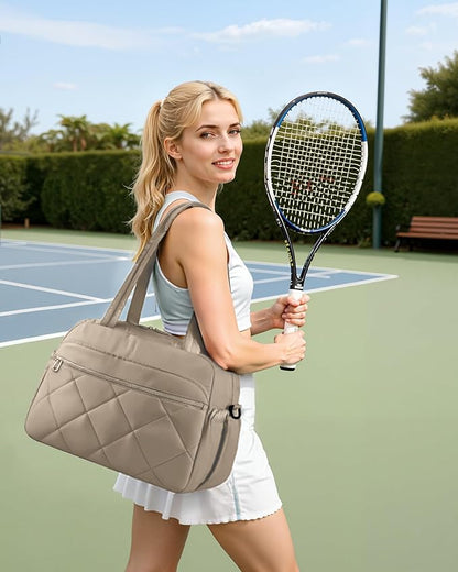 HOTOR Gym Bag for Women - Lightweight Travel Duffle Bags with Wet Pocket & Separate Shoe Bag, Multi-Pocket Carry on Weekender Duffel for Sports, Fitness, Overnight Trip, Brown, 16.5" x 7.5" x 11.9"
