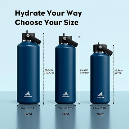 POWCAN 18 oz Water Bottle Insulated for Office: BPA-Free,Leakproof Lid with Straw, Lightweight, Flex Cap, Stainless Steel Insulated Flask for Trekking, Men, Commute, Walking, Cycling (Indigo Blue)