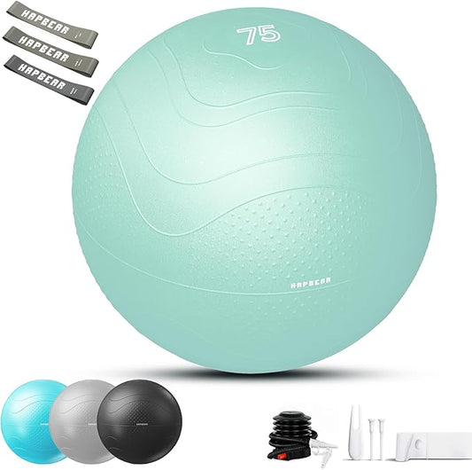 HAPBEAR Exercise Ball (22''/26''/30'') - Anti-Burst Slip-Resistant Yoga/Pilates Ball for Core Training & Posture Improvement, Home Gym/Rehab/Pregnancy Ball, Quick Pump & 3 Resistance Bands Included