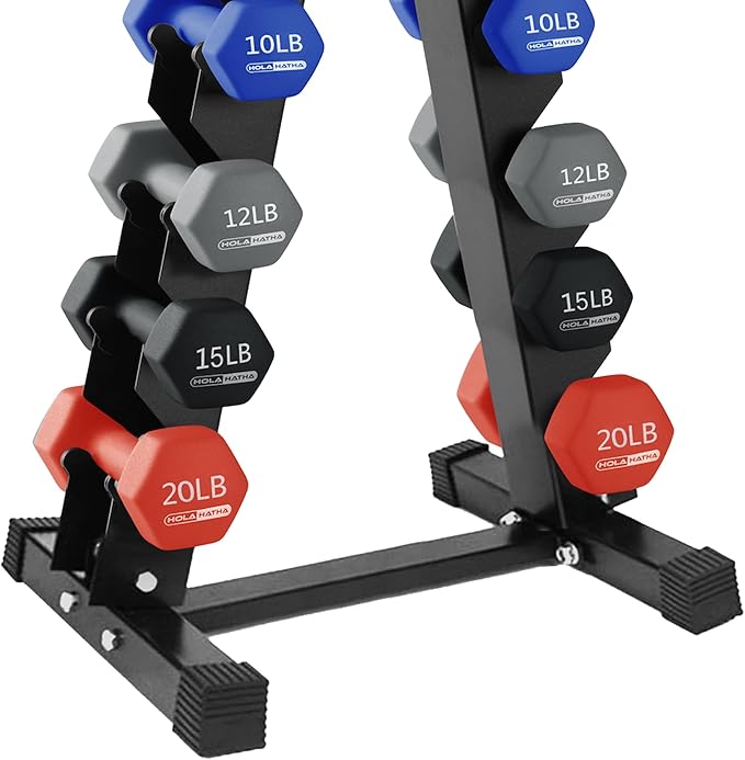 HolaHatha 2, 3, 5, 8, and 10 Pound Neoprene Dumbbell Free Hand Weight Set with Rack, Ideal for Home Exercises to Gain Tone and Definition, Pastel