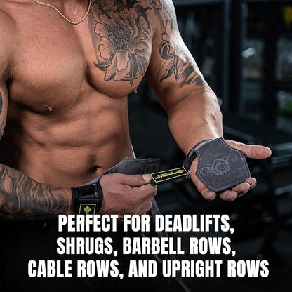 MANUEKLEAR Gym Straps Weight Lifting, Double Leather Lifting Straps for Men Deadlift with Cushion Wrist Loop, Gym Lifting Wrist Wraps for Weightlifting