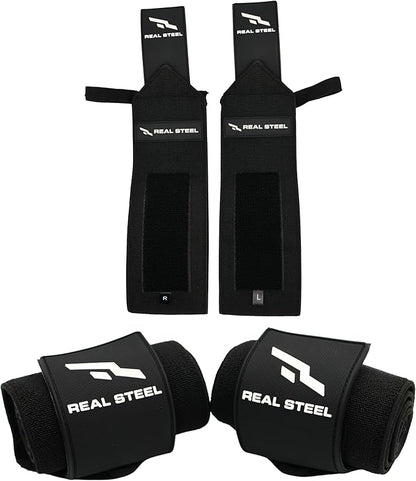 Real Steel Heavy-Duty Wrist Wraps for Weightlifting Men & Women - 24" Gym Wraps with Thumb Loop - Wrist Straps for Weightlifting Support, Powerlifting, and Strength Training - Workout Support Braces