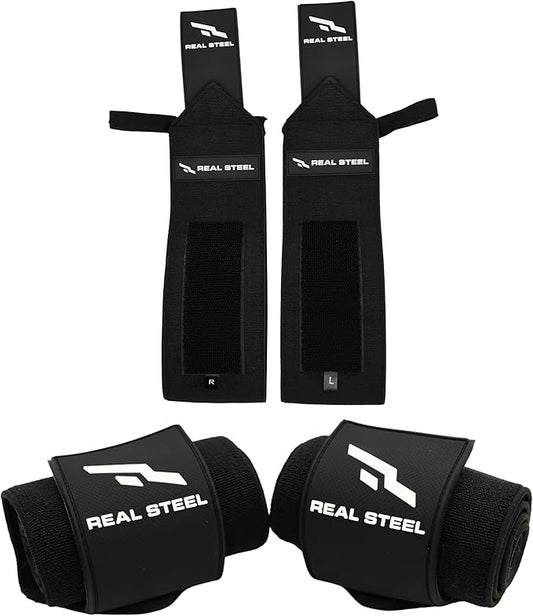 Real Steel Heavy-Duty Wrist Wraps for Weightlifting Men & Women - 24" Gym Wraps with Thumb Loop - Wrist Straps for Weightlifting Support, Powerlifting, and Strength Training - Workout Support Braces