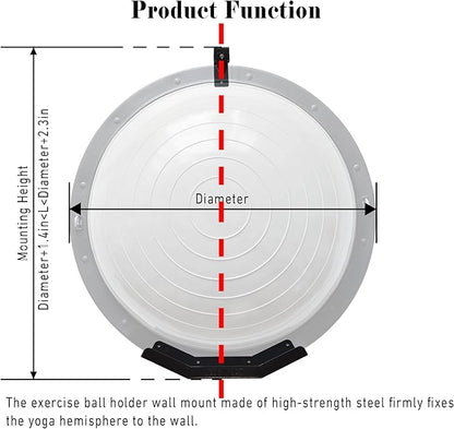 Exercise Ball Holder Wall Mount, Yoga Ball Holder Rack for Half Balance Trainer, Space-Saving Ball Storage Bracket for Home Gym