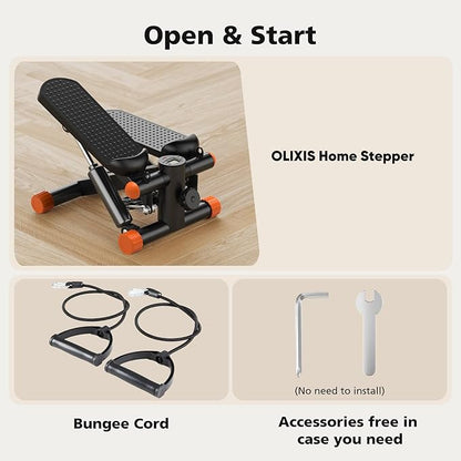 OLIXIS Steppers for Exercise at Home Workout Equipment, Mini Stepper Exercise Machine for Senior Citizens, Twist Stepper with Resistance Bands, Cardio Weight Loss Equipment Home Fitness