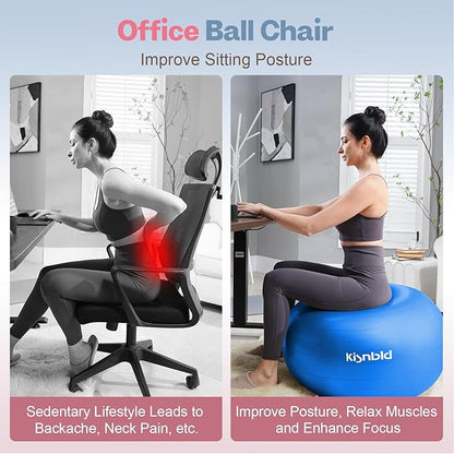 Exercise Ball, Extra Thick Yoga Ball for Workout Pregnancy Stability, 4 Sizes Anti-Burst Balance Ball with Foot Pump - Heavy Duty Fitness Ball Chair for Office, Home & Gym