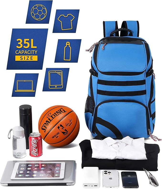 TRAILKICKER Basketball Bag Backpack with Ball Holder Multi-Sport Backpack for Soccer Volleyball Football Baseball Helmet